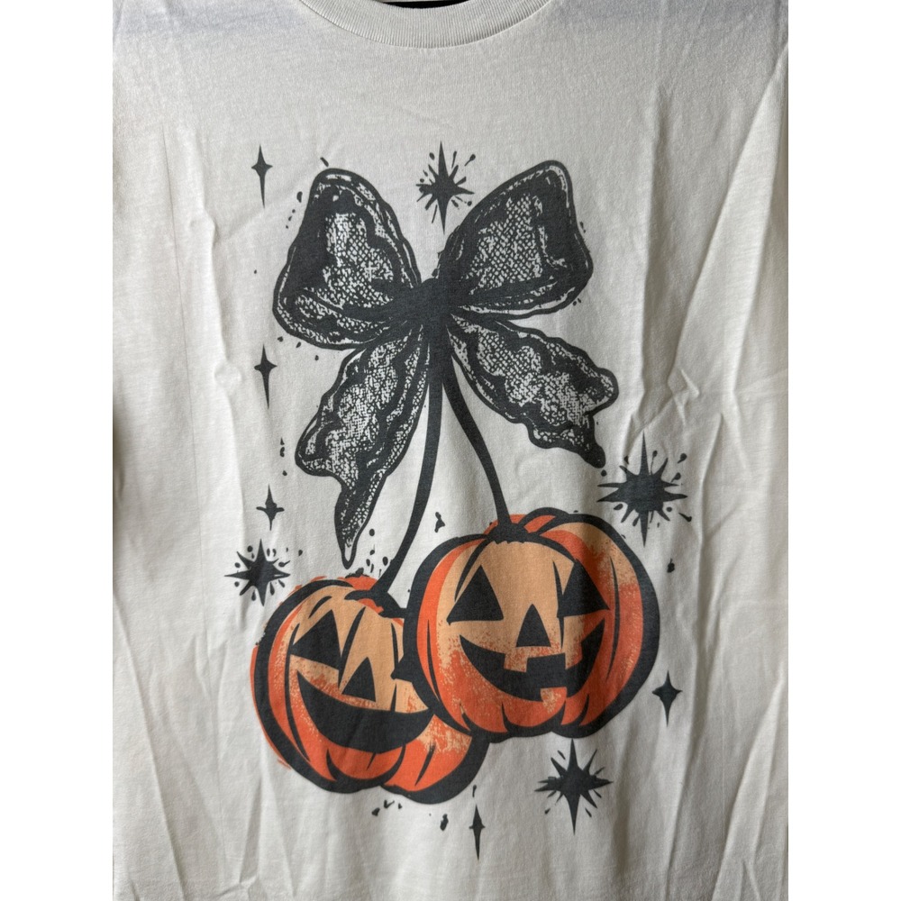 District Halloween Pumpkin Cherry Bow Graphic Tee Cream Small S
